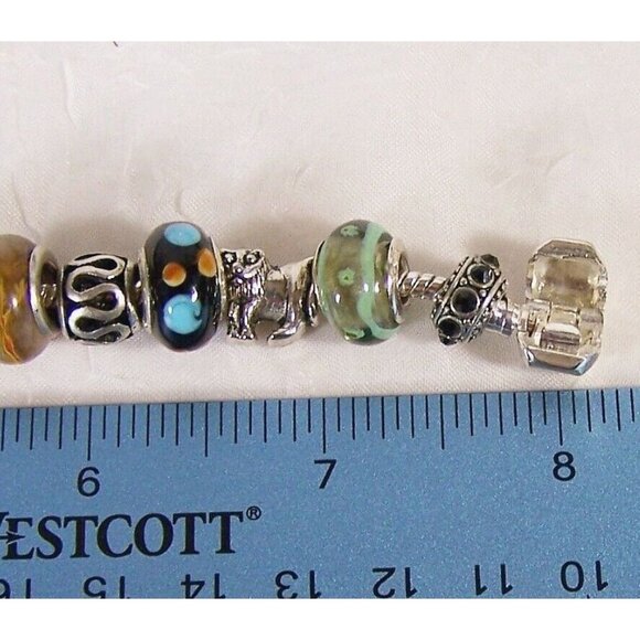 Sterling Silver Charm Bracelet Safari Animals Five Snake Chain 10 Glass Beads - Picture 5 of 6